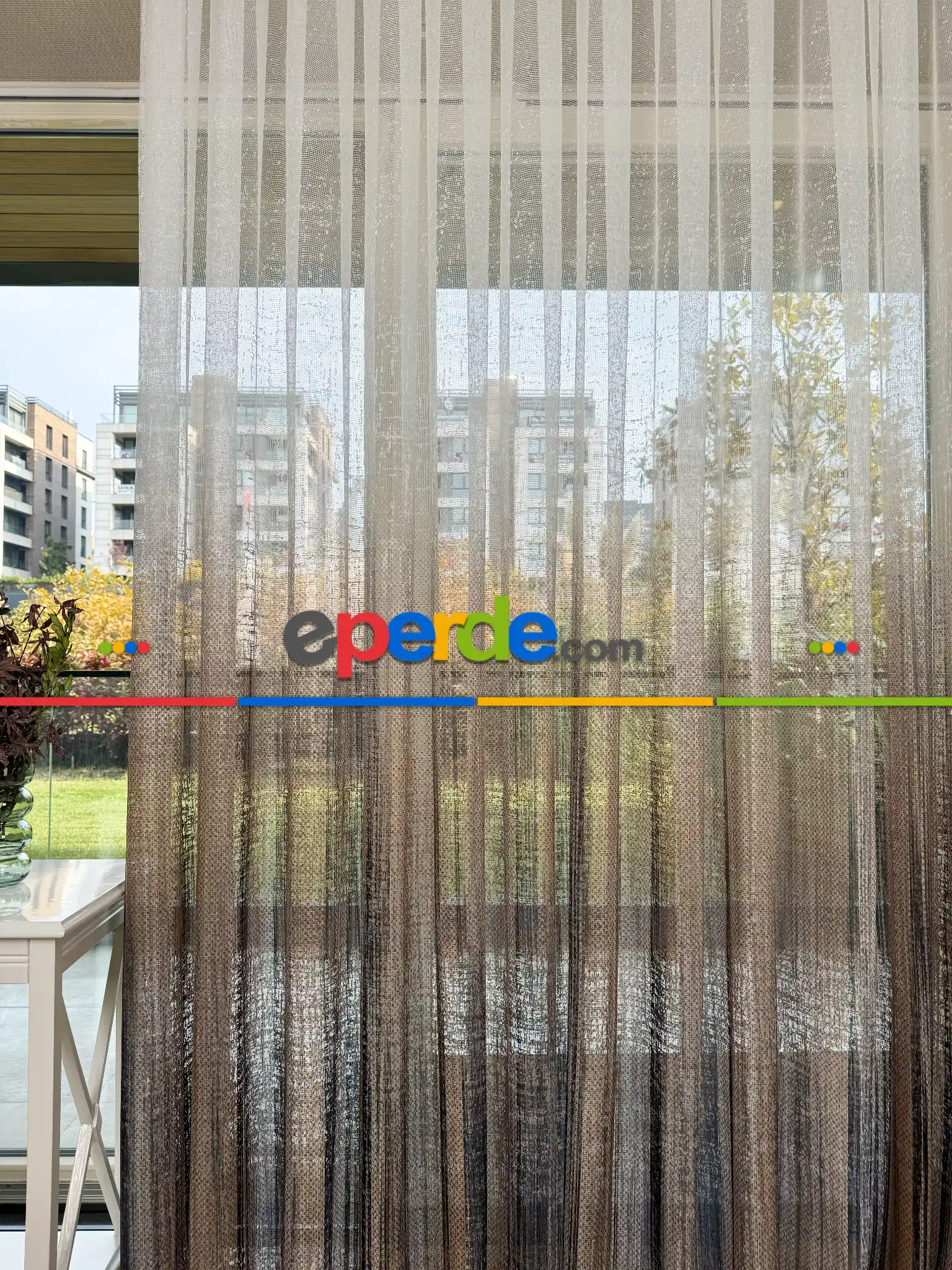 Kahverengi Degrade Geçişli Tül Perde, Fransız Örme Tül