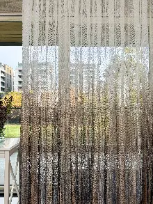 Salon - Kahverengi Degrade Geçişli Tül Perde, Fransız Örme Tül