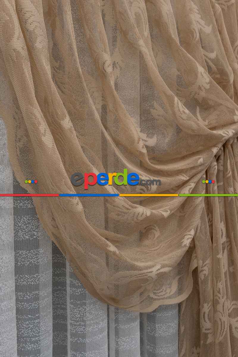 Tül Fon Vizon Bej Açık Kahverengi Renk Tülden Fon Perde - Vizon Rengi 70cm X 270cm 