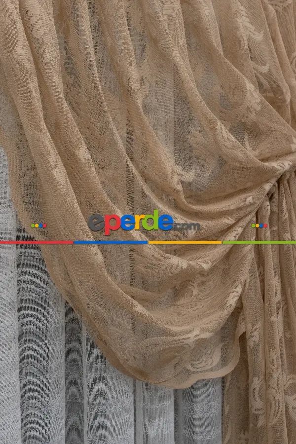 Tül Fon Vizon Bej Açık Kahverengi Renk Tülden Fon Perde - Vizon Rengi 70cm X 270cm 