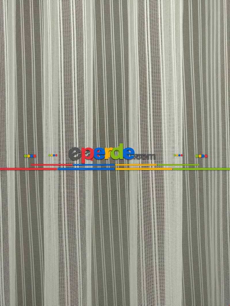 Çizgili Örme Jakarlı Tül Perde Kırık Beyaz