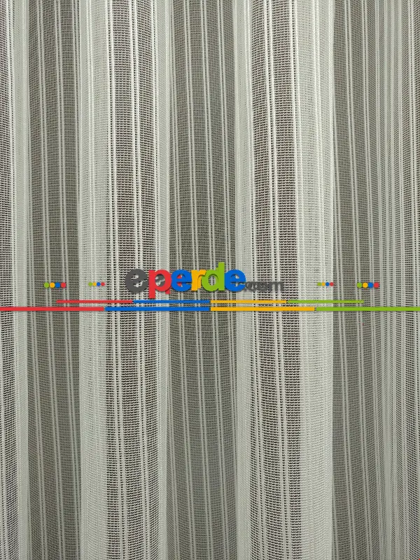 Çizgili Örme Jakarlı Tül Perde Kırık Beyaz