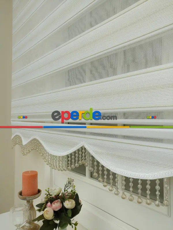 Zebra Perde - Micro Pilise - Simli Renk Geçişli Zebra Perde- Altın Simli-Ekru