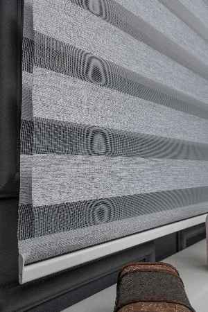 Gri Zebra Perde - Düz Zebra Perde Kalın Bambu Dokulu