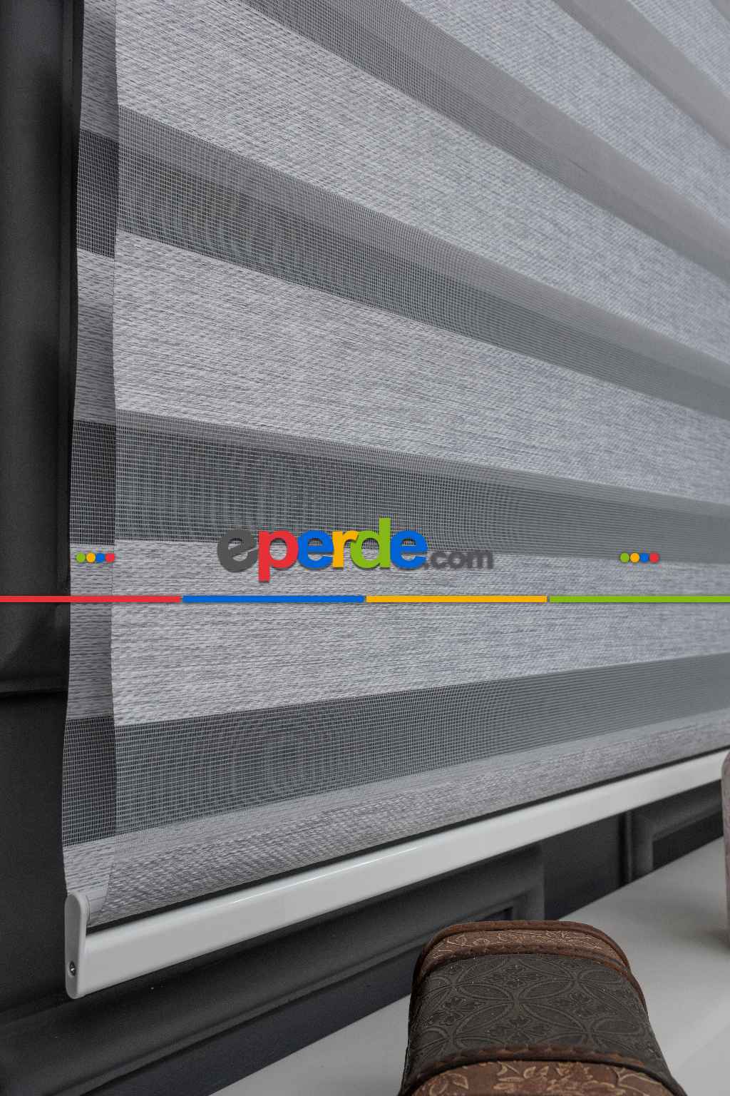 Gri Zebra Perde - Düz Zebra Perde Kalın Bambu Dokulu