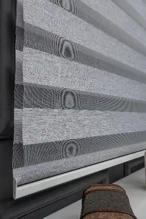 Gri Zebra Perde - Düz Zebra Perde Kalın Bambu Dokulu
