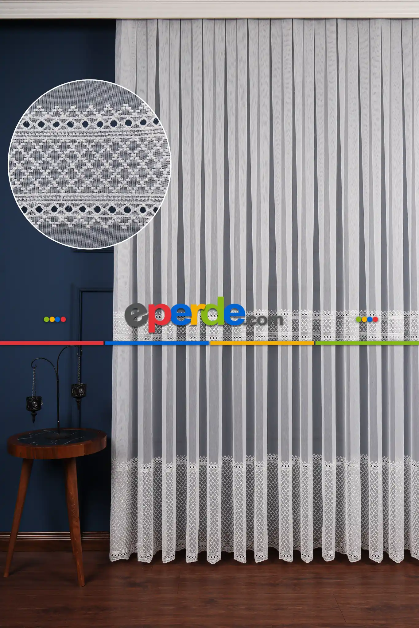 Enine Bantlı Avangart Nakış İşlemeli Tül Perde