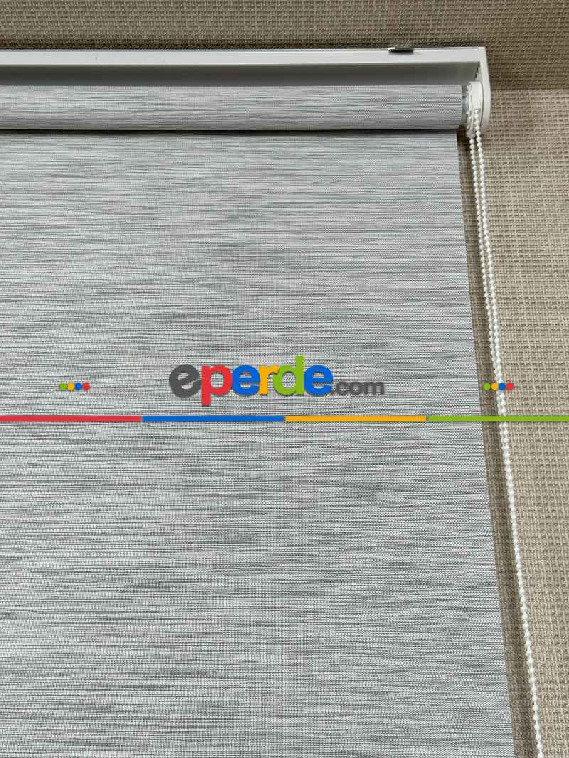 Gri Bambu Stor Perde, Standart Metal Kasalı Yüksek Kalite Kornişe Kolay Montaj Seçenekli