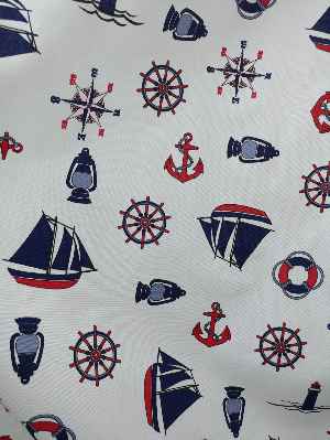 Fon Perde Denizci - Çapalı Fon Perde ( Kalın Pamuklu Kumaş )- Lacivert-mavi-kırmızı