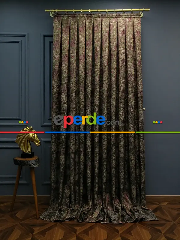 Modern Desenli Jakarlı Salon Fon Perdesi 2025 Series Özel Renkler- Bej-haki-bordo-fıstık Yeşili