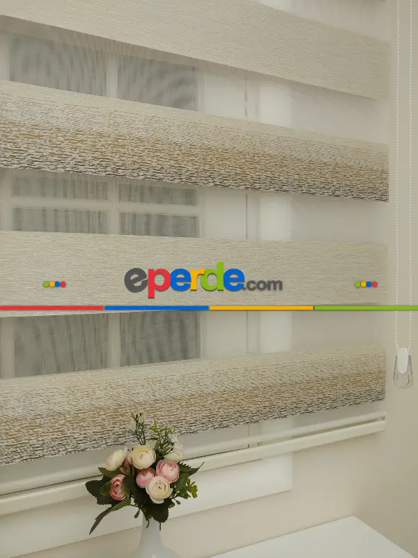 Krem - Kahverenk Geçişli Zebra Perde 2021 Elit(kalın Kumaş)- Krem-kahve