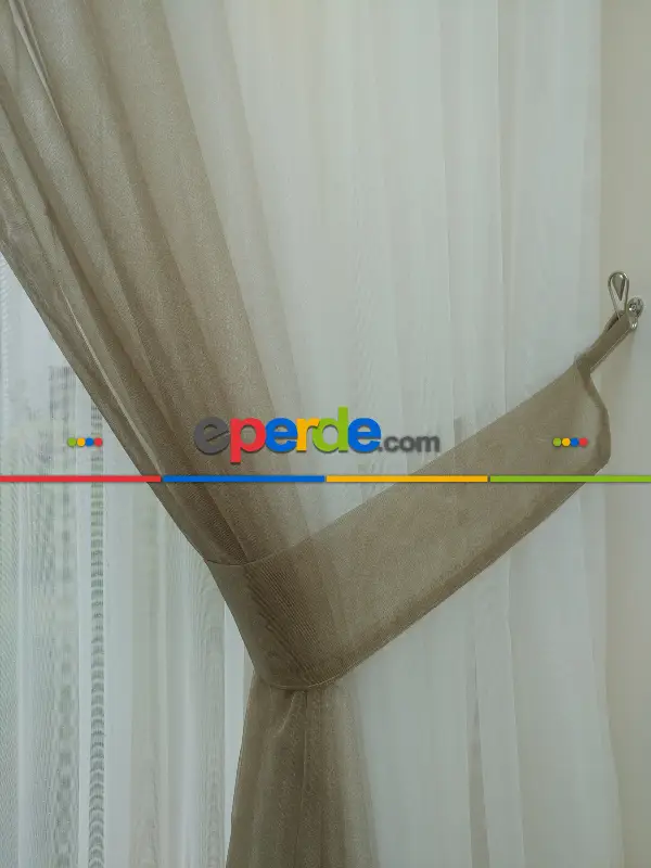 Ekru-bej Geçişli Tül Fon Perde#- Bej-ekru