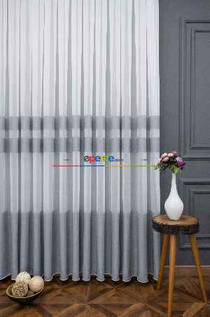 Hazır Ölçülü Gri Bantlı - Tasarım Bambu Modern Tül Perde - Yüksek Kalite - Kurşunlu