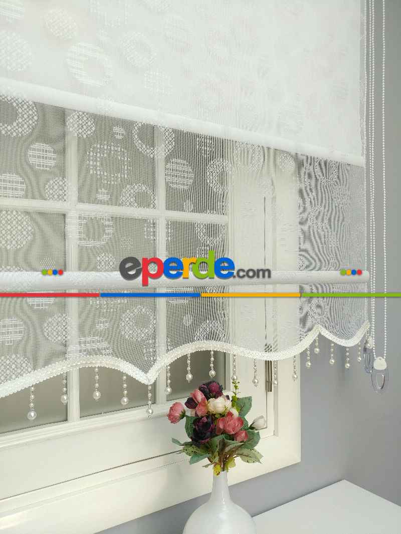 Çiftli Sistem Tül Ve Stor Perde - Dama Desen- Ekru Renk