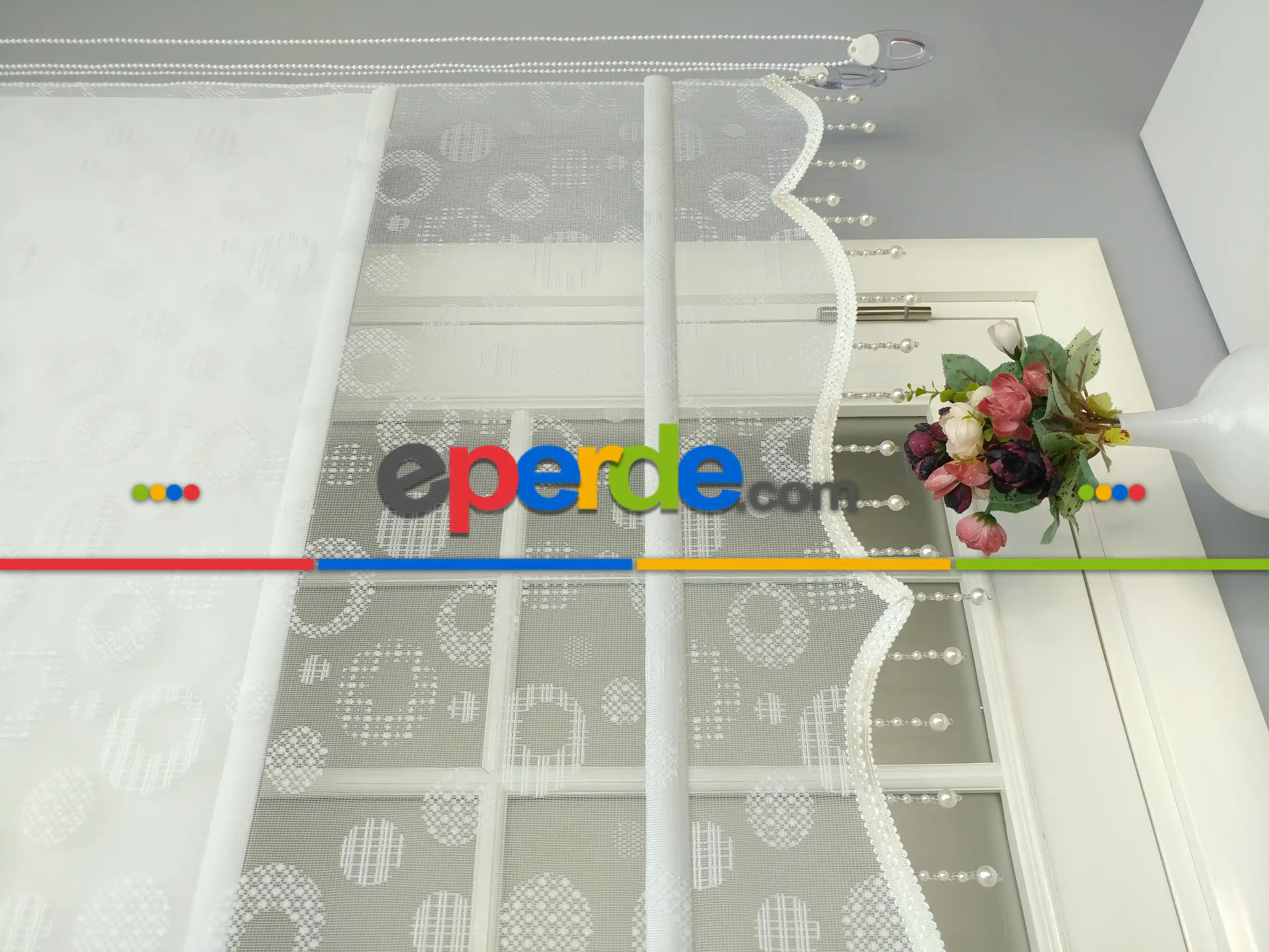 Çiftli Sistem Tül Ve Stor Perde - Dama Desen- Ekru Renk