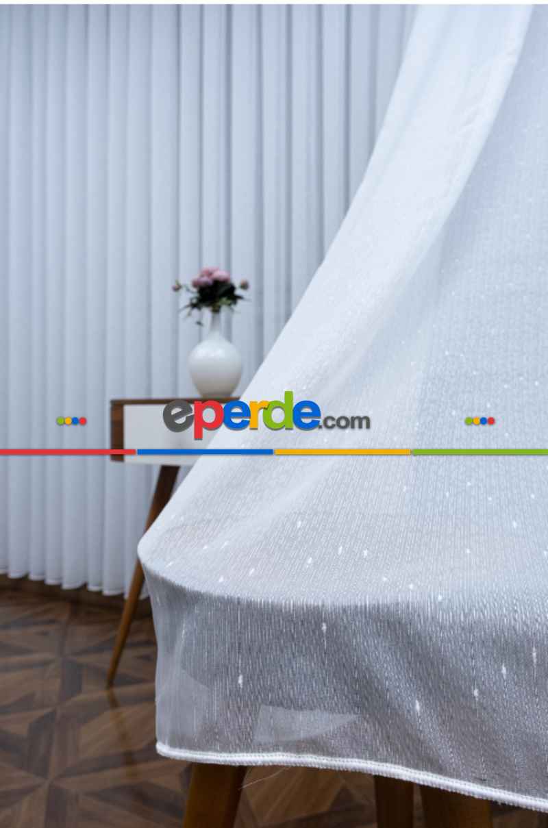 Damla Benekli Şantuklu Noktalı Sade Tasarım Yeni Düz Tül Perde- Beyaz-ekru - Kurşunlu Tül