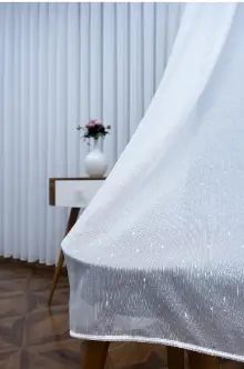 Yatak Odası - Damla Benekli Şantuklu Noktalı Sade Tasarım Yeni Düz Tül Perde- Beyaz-ekru