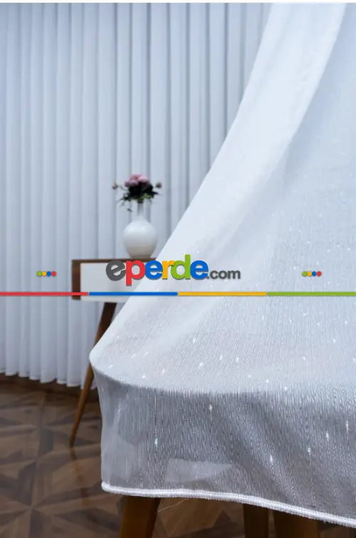 Damla Benekli Şantuklu Noktalı Sade Tasarım Yeni Düz Tül Perde- Beyaz-ekru - Kurşunlu Tül