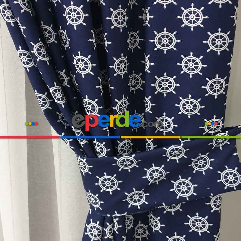 Dümen Desenli Fon Perde Evm1512-6 Kumaşı Kalındır Duck Bezi Değildir- Mavi