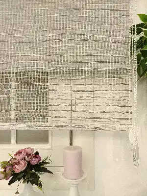 Çiftli Sistem Tül Stor Beyaz Kahve Cizgili Tül- Beyaz-kahve