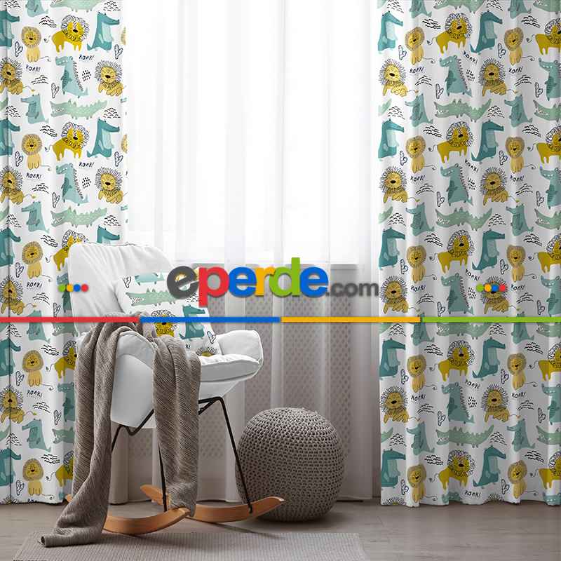 Çocuk Odası Fon Perde Evim1088 Kumaşı Kalındır Duck Bezi Değildir- Mavi-beyaz