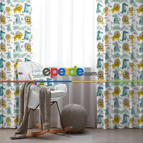 Çocuk Odası Fon Perde Evim1088 Kumaşı Kalındır Duck Bezi Değildir- Mavi-beyaz