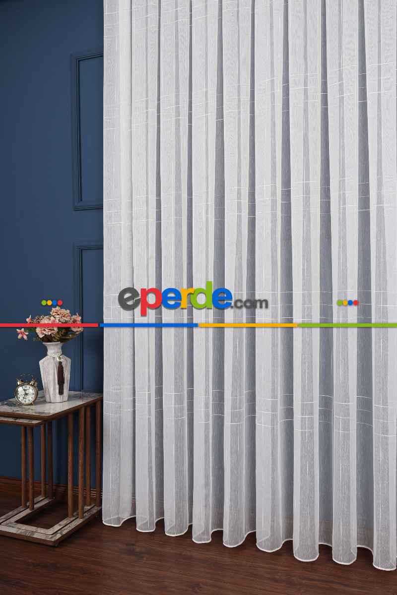 Salon Tül Modelleri - Bambu Zemin Geometri Nakış İşlemeli Tül Perde