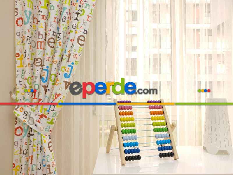 Bebek Odası Fon - Harf Desen Fon Perde ( Kalın Pamuklu Kumaş)- Gri-Füme-Antrasit