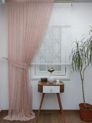 Pudra Pembe Kdk Örme Tül Fon Perde#- Pembe Pudra Pembe