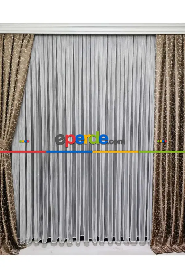 Düz Çizgili Zincir Desen Kurşunlu Gramajlı Tül (1.sınıf) (dikim Ücreti Fiyata Dahildir)