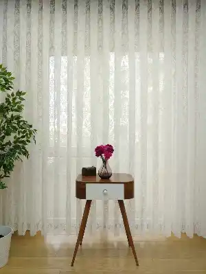 Kdk Örme Dantel Damask Desenli Tül Perde - Krem - Ekru