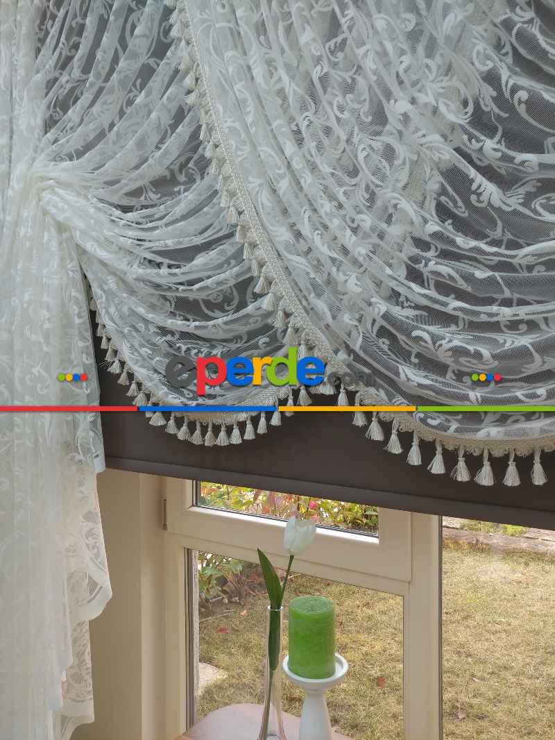 Oturma Odası - Kruvaze Tül Perde - Saçak Opsiyonel - Örme Zemin- Ekru