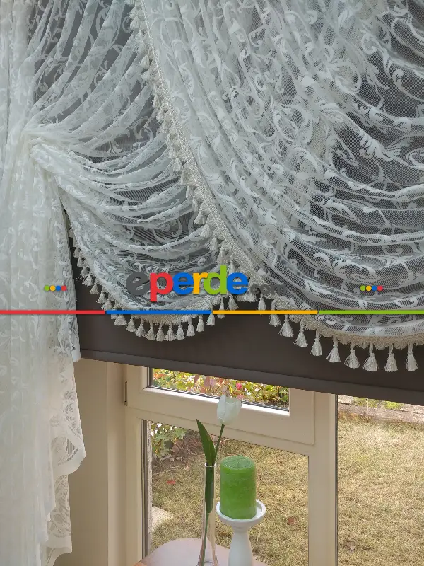 Kruvaze Tül Perde - Saçak Opsiyonel - Örme Zemin- Ekru