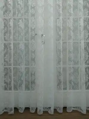 Krem Damask Desenli Fransız Danteli Tül Perde (geniş En 280cm)- Krem
