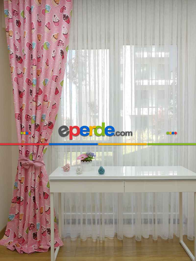 Mutfak Perdesi Kanat Fon Perde Cupcake Desenli- Mavi