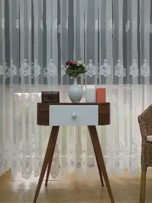 ( Orjinal ) Taç Damask Serpme Desen Salon Fransız Dantel Tül Perde & Kruvaze Perde- Krem