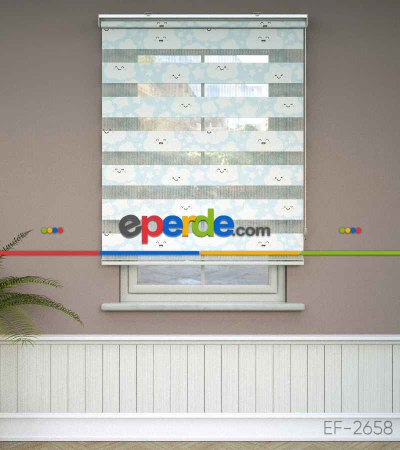 Yıldız Desenli Baskılı Zebra Perde- Çok Renkli