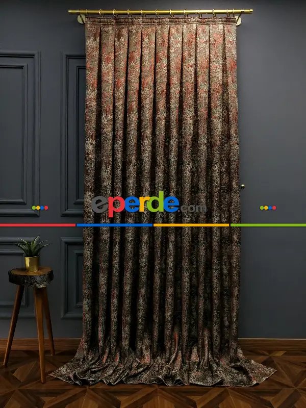 Modern Desenli Jakarlı Fon Perde Yeni Seri 401- Gri-füme-antrasit-füme-haki-kiremit Rengi