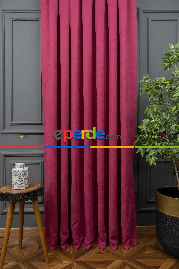 Salon - Fuşya Düz F0n Perde Dökümlü En 