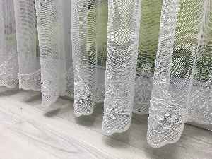 Ekru Fransız Dantel Etek Ucu Güpür İşlemeli Salon Perdesi 2021- Ekru