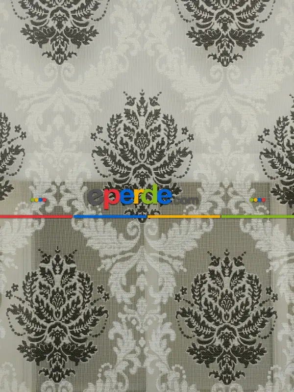 Yakma Tül Stor - Çiftli Sistem Desenli Perde (burn Out)- Siyah-antrasit