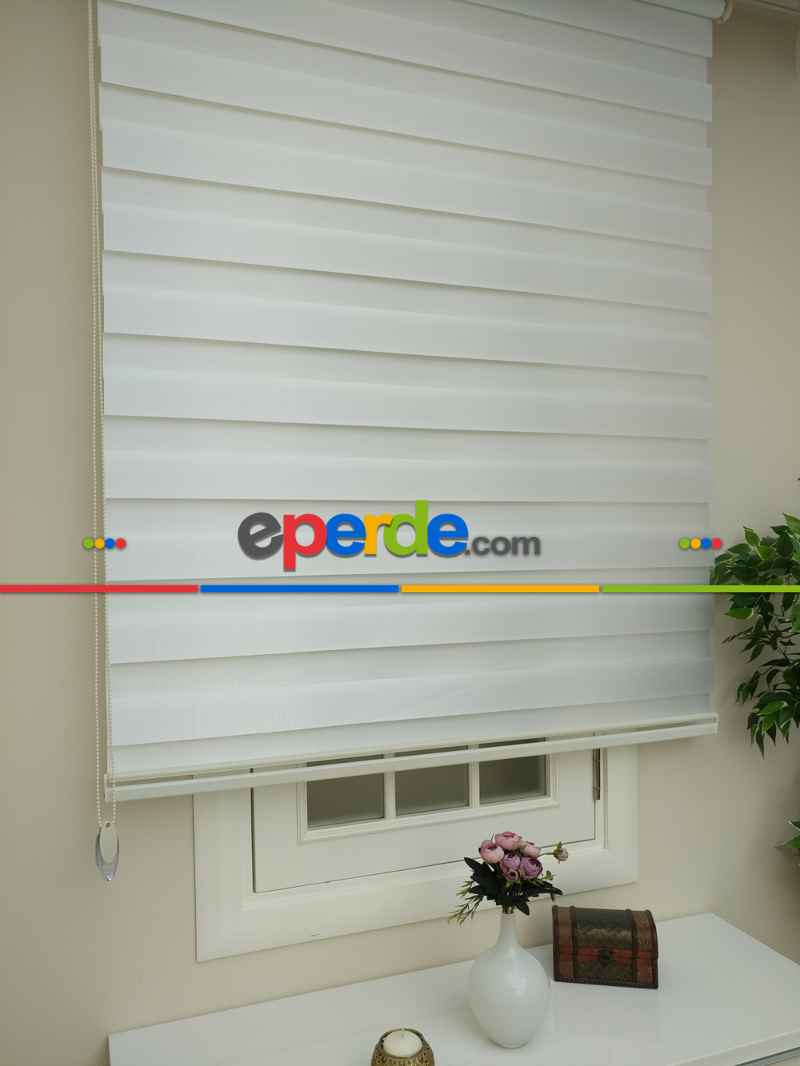 Oturma Odası - Zebra Perde- Ekru Renk Bambu Zebra Perde (kalın Zeminli)- Ekru