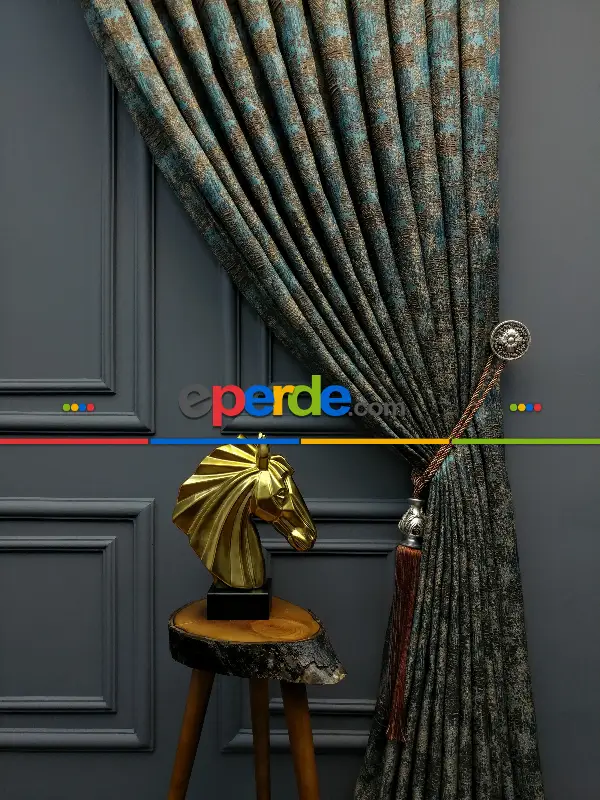 Yatak Odası Fon Patinedesenli Modern Desenli Jakarlı Fon Perde Yeni Seri 401- Gri-füme-antrasit-füme-turkuaz