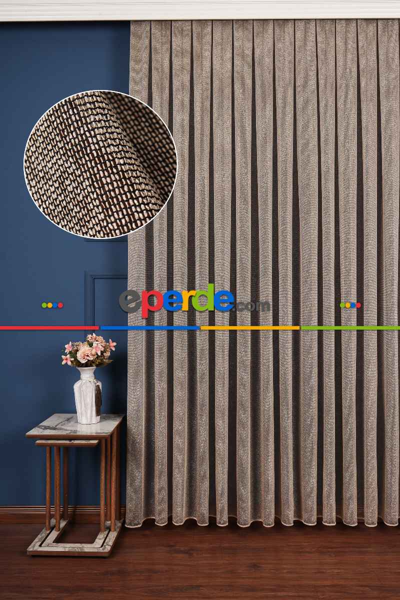 Salon Tül Modelleri - Bruno Siyah-altın Düz Tül Perde