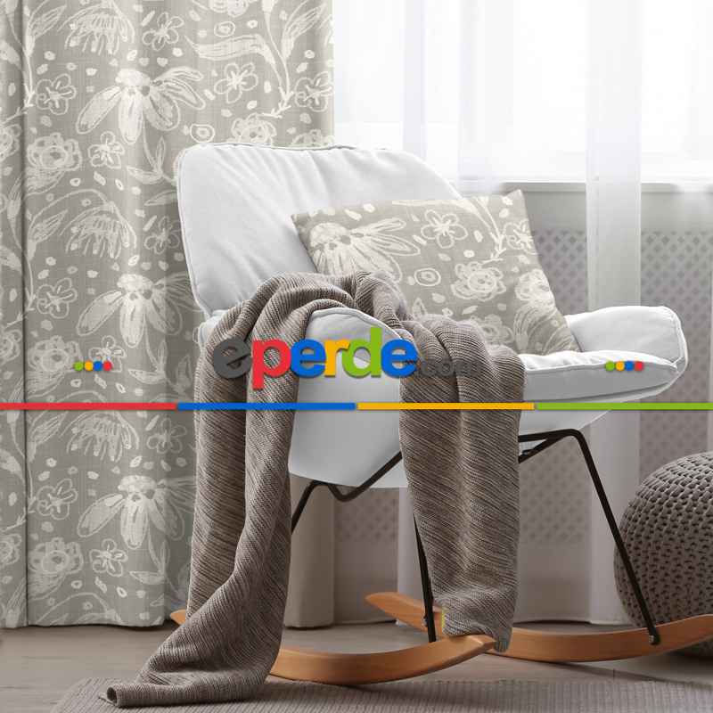 Oturma Odası Fon Perde Evim1596 Kumaşı Kalındır Duck Bezi Değildir- Mavi-beyaz