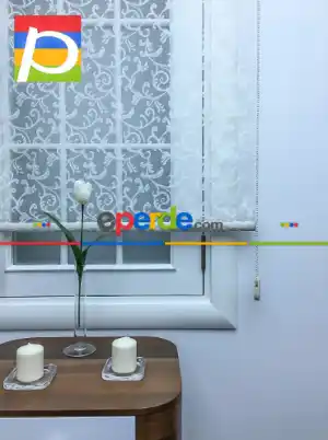 Dantel Çiftli Sistem Tül Stor Perde,ekru Renk- Ekru