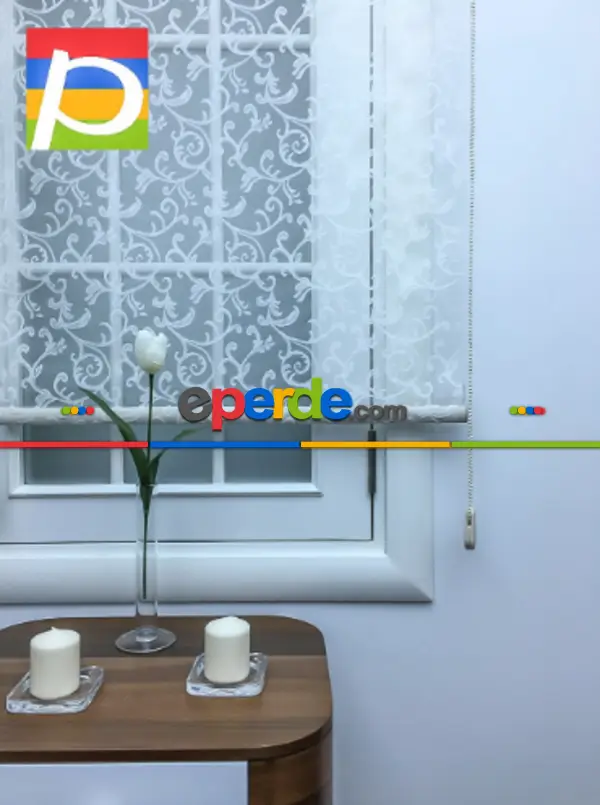 Dantel Çiftli Sistem Tül Stor Perde,ekru Renk- Ekru