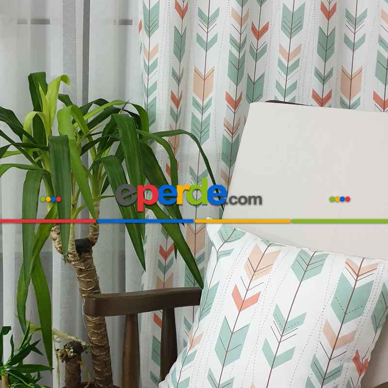 Kızılderili Desenli Fon Perde Evm233-2 Kumaşı Kalındır Duck Bezi Değildir- Beyaz-Pembe-Mavi Açık-Kahve