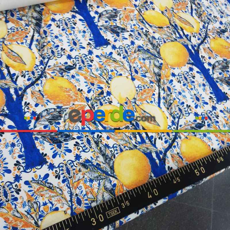 Limon Ağacı Desenli Fon Perde Evm1104 Kumaşı Kalındır Duck Bezi Değildir-  Çok Renkli 2