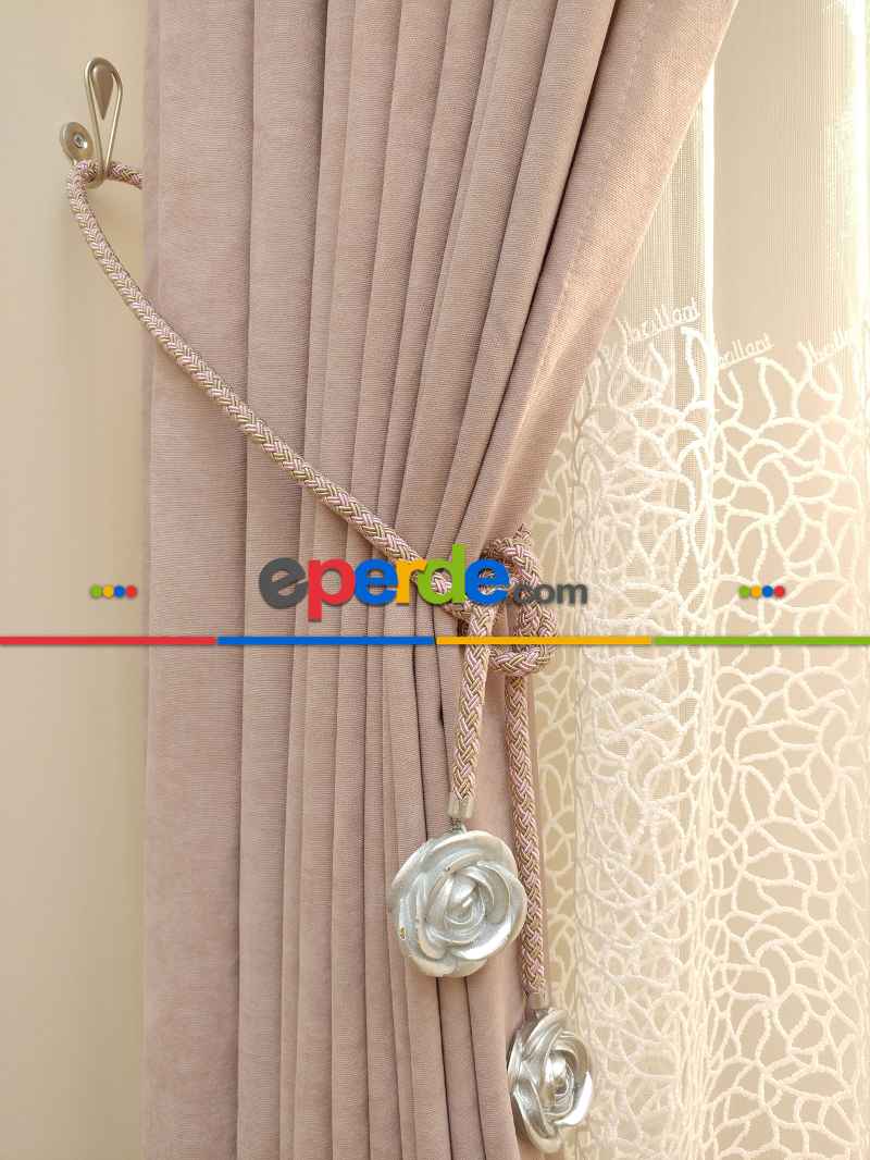 Pudra Pembe Düz Sade Mutfak Fon Perde Yan Kanat Perdesi- Pembe Pudra Pembe
